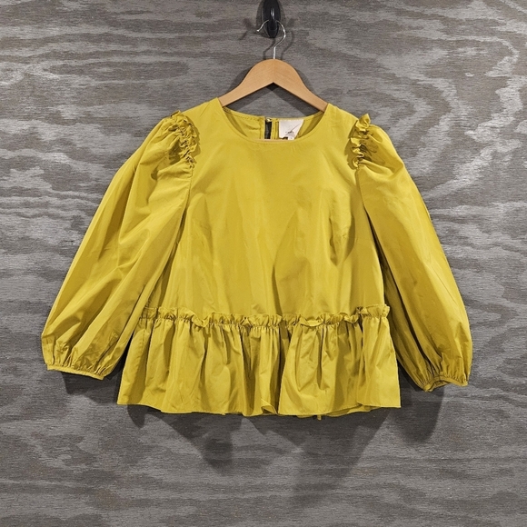 Cinq À Sept SZ S Jackie Puffy Sleeve Ruffle Trim Loose Fit Regencycore Blouse - Picture 2 of 12
